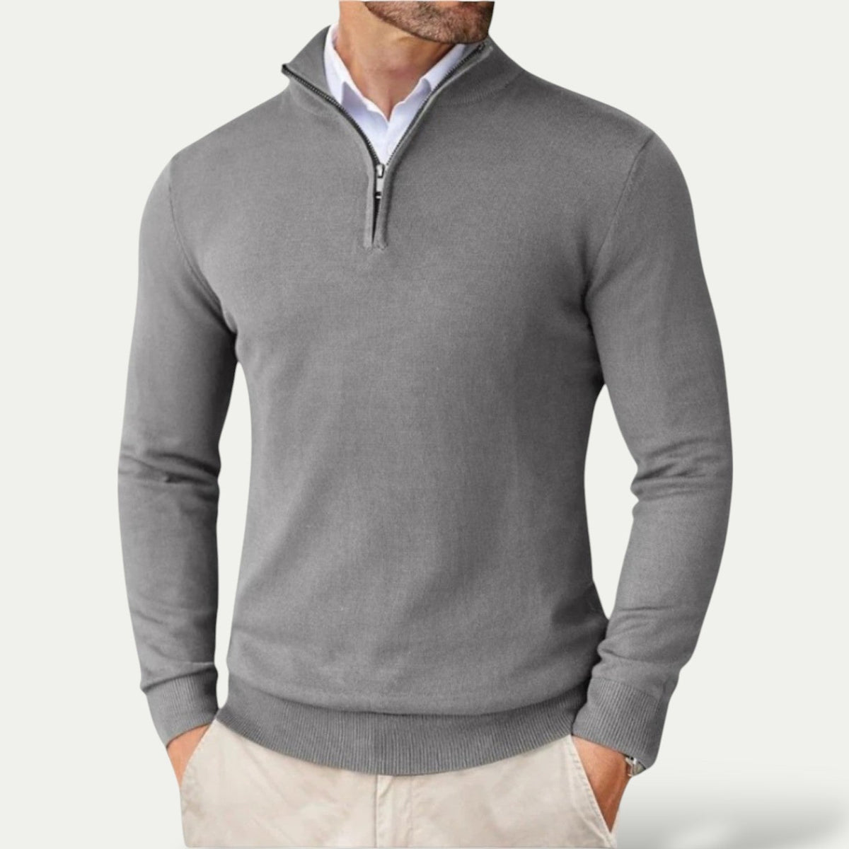 Men's Knitted Long Sleeve Half Zip Jumper in Grey