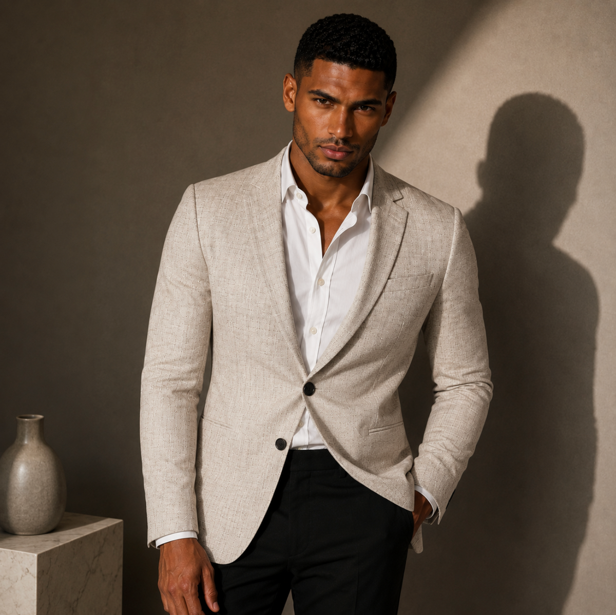 Men's Slim Fit Casual Blazer in Beige