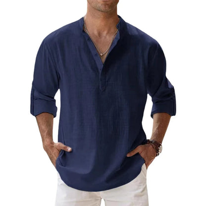 Men's Relaxed Fit Long Sleeve Draped Casual Shirt in Navy