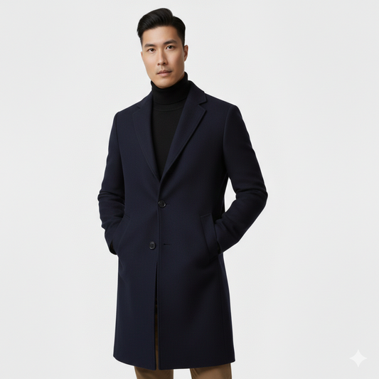 Men's Slim Fit Lapel Collar Single Breasted Button Front Winter Coat