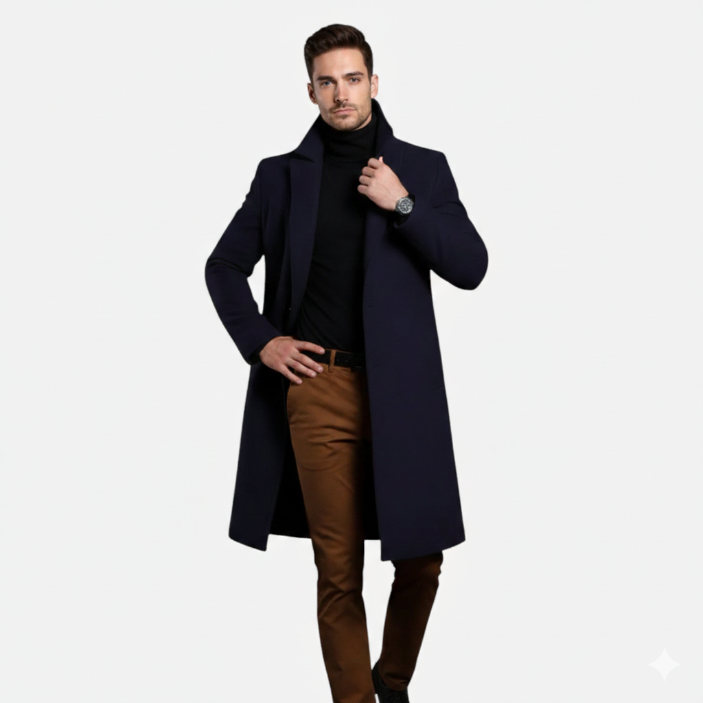 Men's Slim Fit Lapel Collar Single Breasted Button Front Winter Coat
