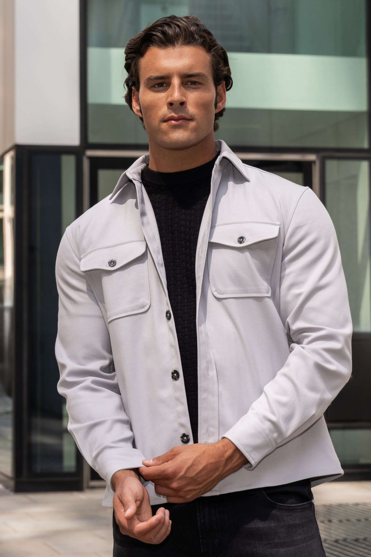 Men's Stretch Long Sleeve Patch Pocket Overshirt