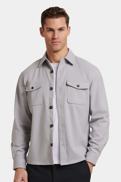 Men's Stretch Long Sleeve Patch Pocket Overshirt in Grey