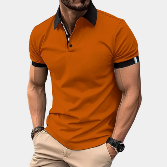 Men's Orange Relaxed Fit Short Sleeve Casual Polo Shirt in Orange