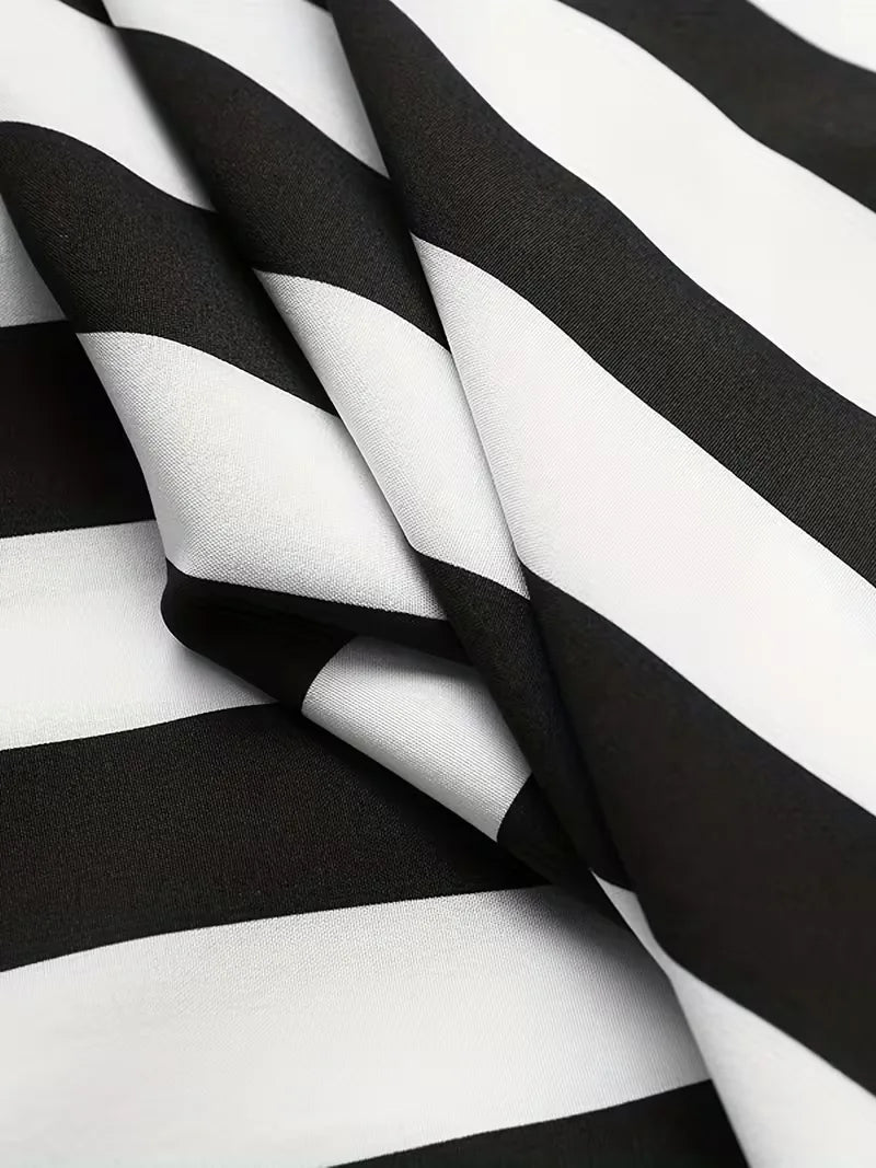 Men's Black Striped Short Sleeve Button Front Shirt