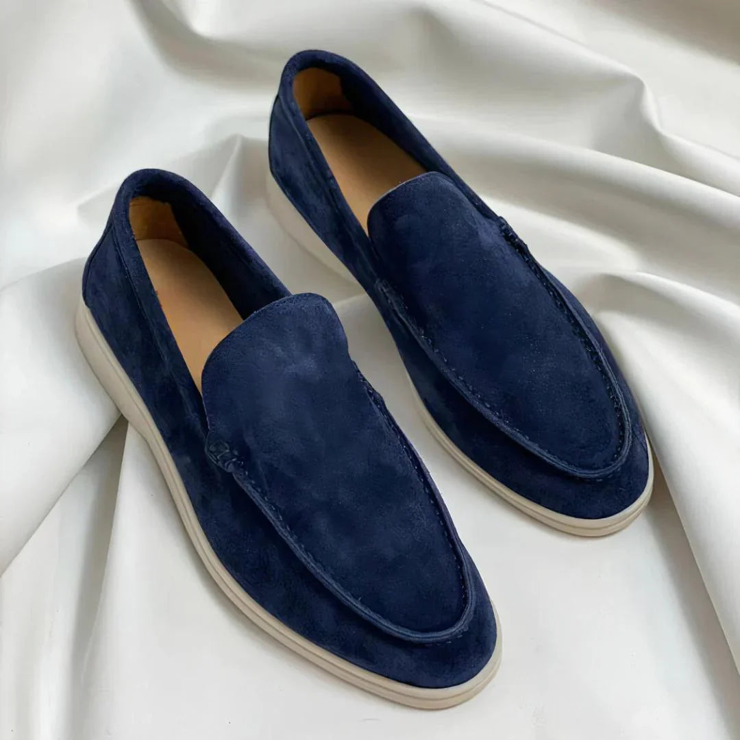 Men's Contrast Sole Slip On Casual Loafers in Navy Blue