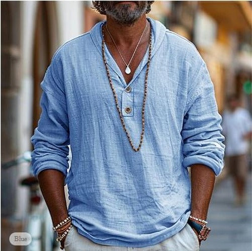 Men's Black Long Sleeve Casual Shirt in Blue