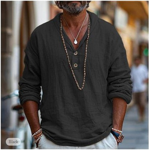 Men's Black Long Sleeve Casual Shirt in Black