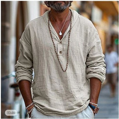 Men's Black Long Sleeve Casual Shirt in Beige