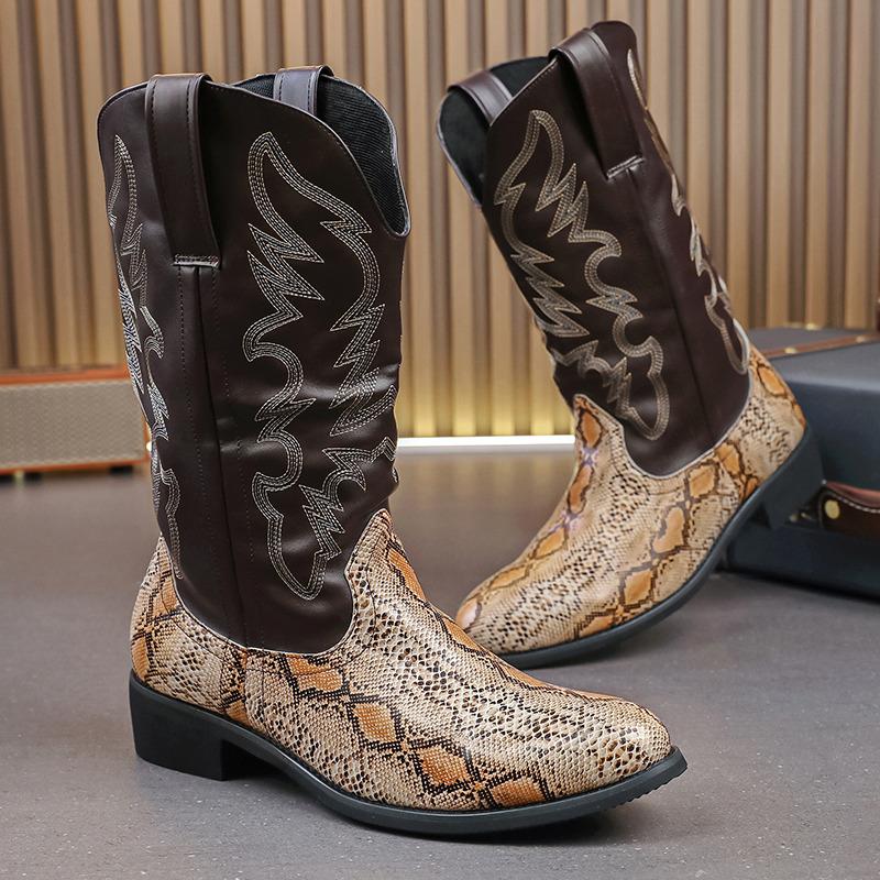 Men's Embroidered Snake Print Cowboy Boots