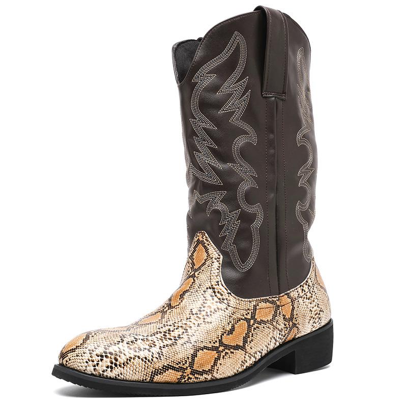 Men's Embroidered Snake Print Cowboy Boots