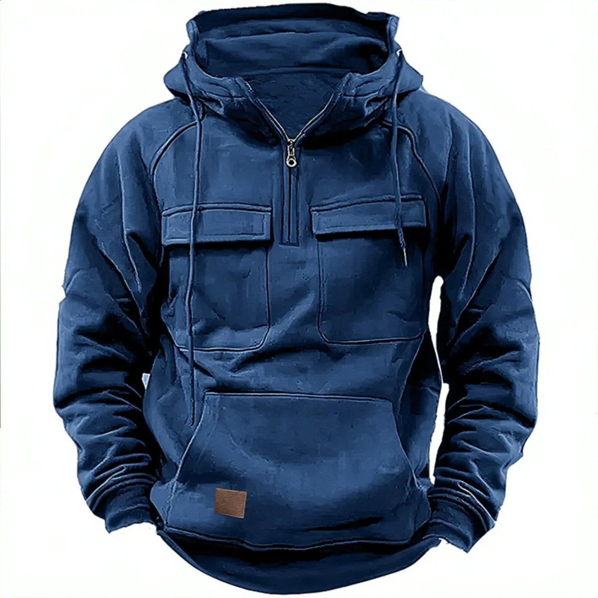 Men's Quarter Zip Drawstring Hoodie in Blue