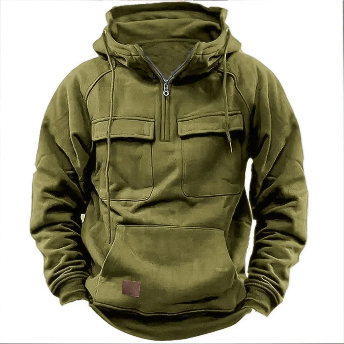 Men's Quarter Zip Drawstring Hoodie in Green