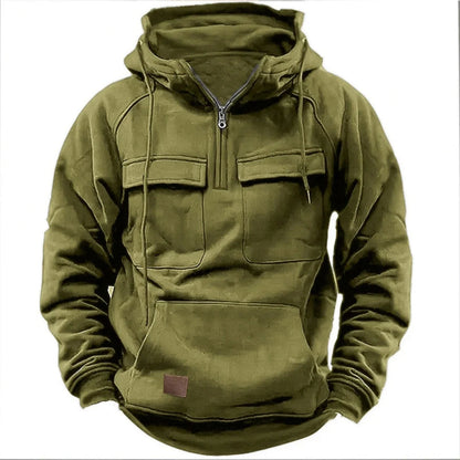 Men's Quarter Zip Drawstring Hoodie in Green
