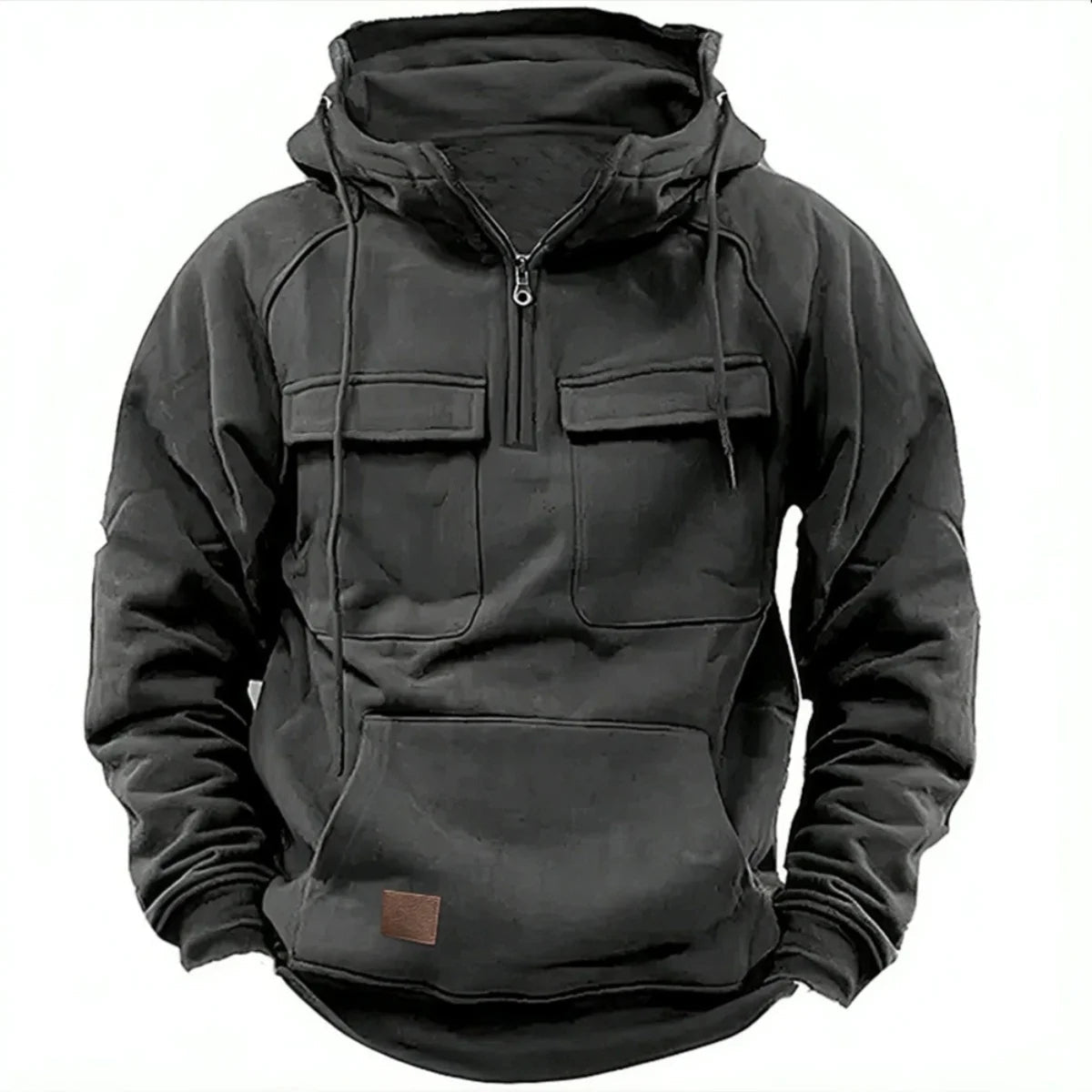 Men's Quarter Zip Drawstring Hoodie in Charcoal