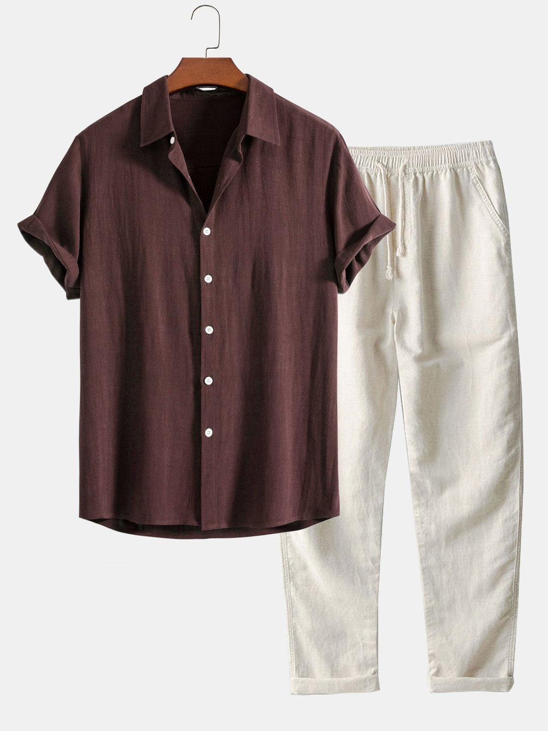 Men's Drawstring Short Sleeve Button Front Two Piece Set view 2