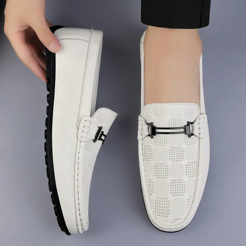 Men's Buckle Detail Perforated Slip On Loafers