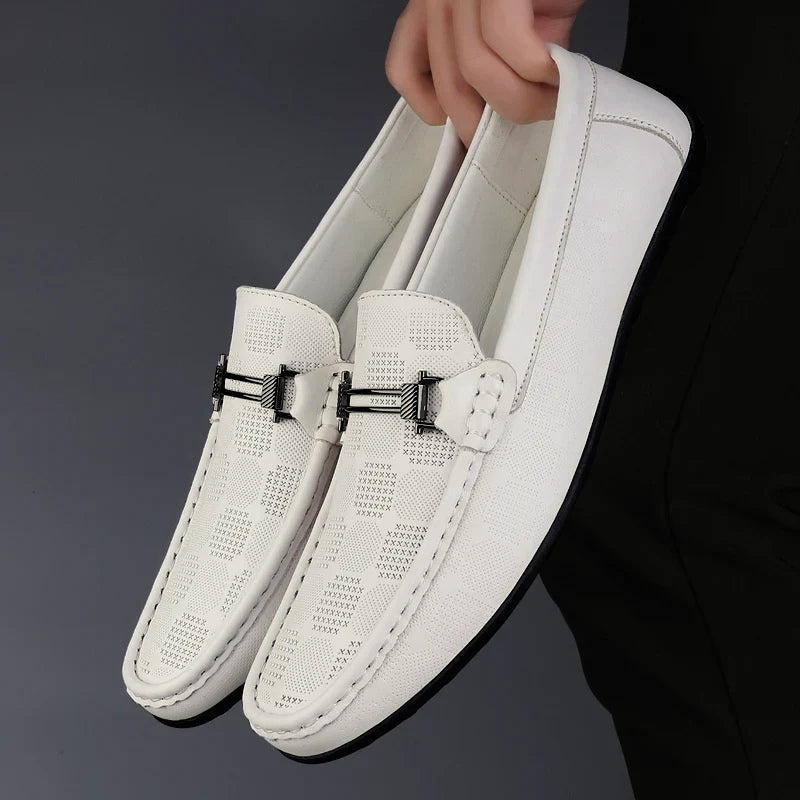Men's Buckle Detail Perforated Slip On Loafers