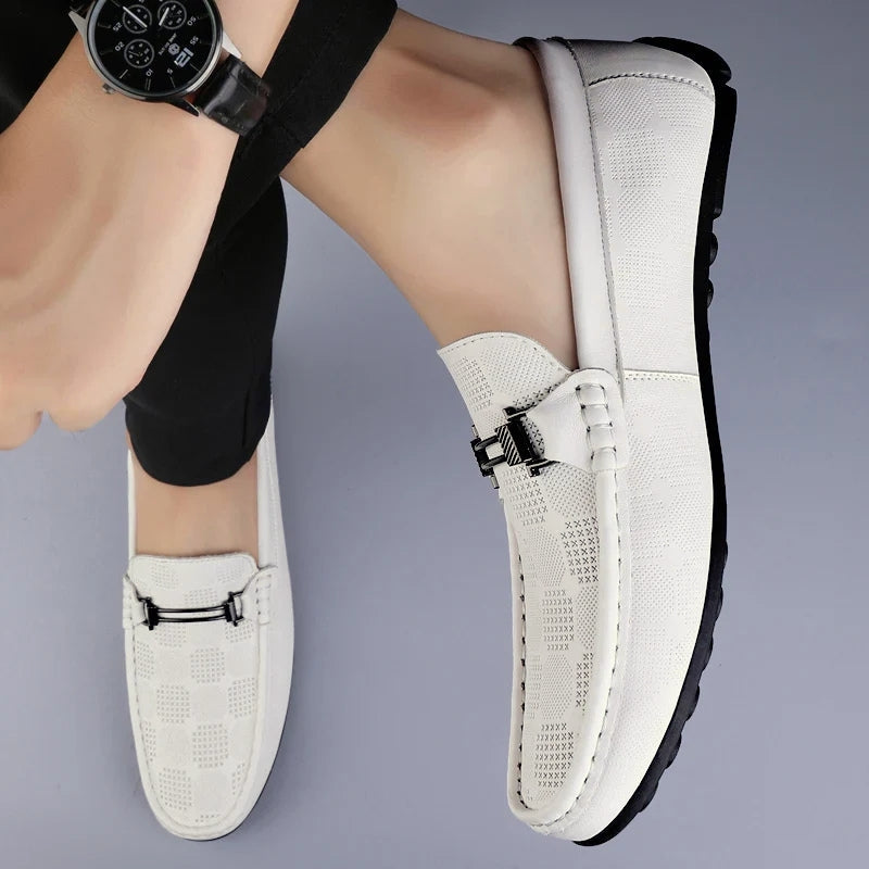 Men's Buckle Detail Perforated Slip On Loafers