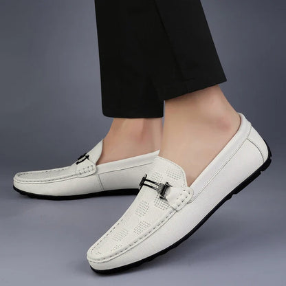 Men's Buckle Detail Perforated Slip On Loafers
