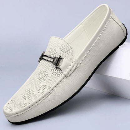Men's Buckle Detail Perforated Slip On Loafers