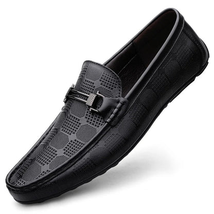 Men's Buckle Detail Perforated Slip On Loafers in Black