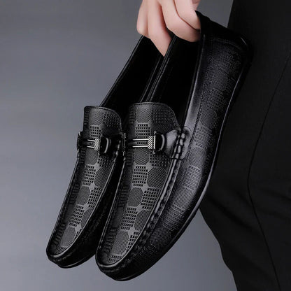 Men's Buckle Detail Perforated Slip On Loafers