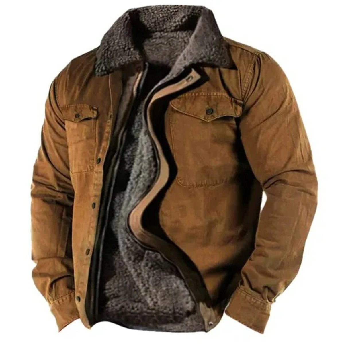 Men's Navy Blue Winter Coat in Brown