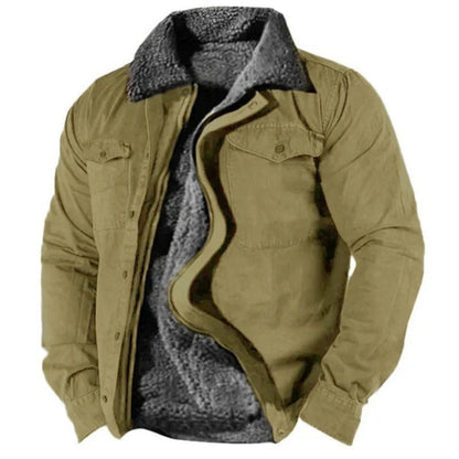 Men's Navy Blue Winter Coat in Green