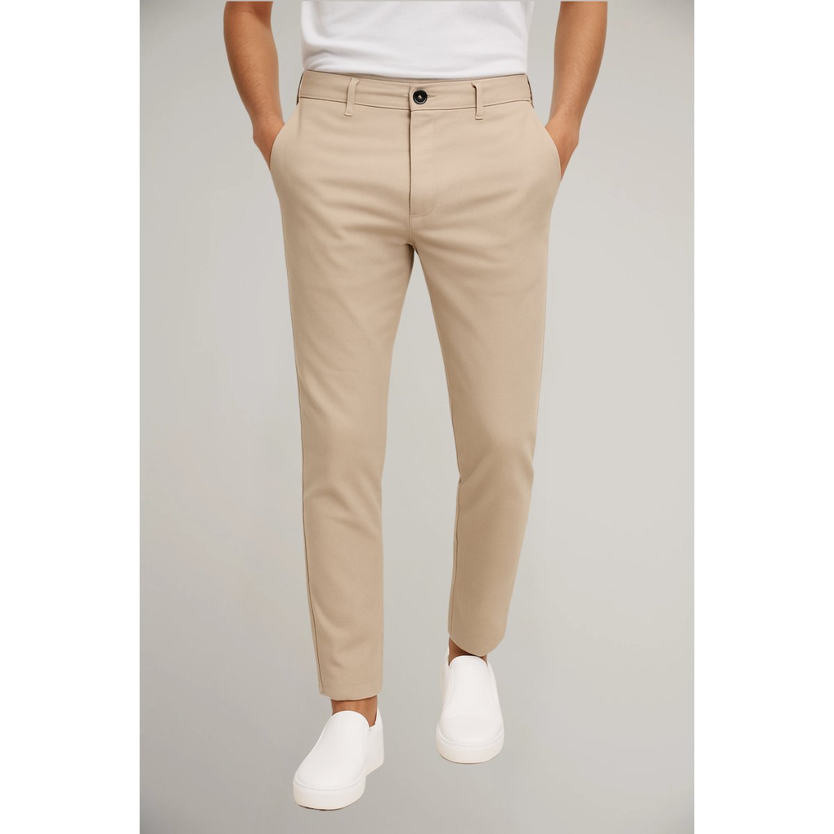 Men's Slim Fit Casual Chinos in Beige