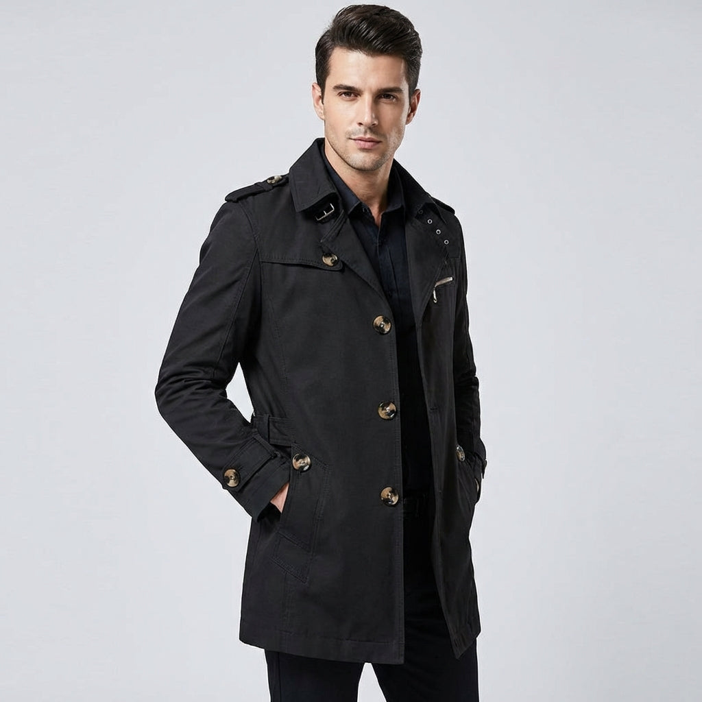 Men's Black Double Breasted Trench Coat