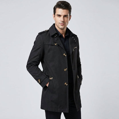 Men's Black Double Breasted Trench Coat