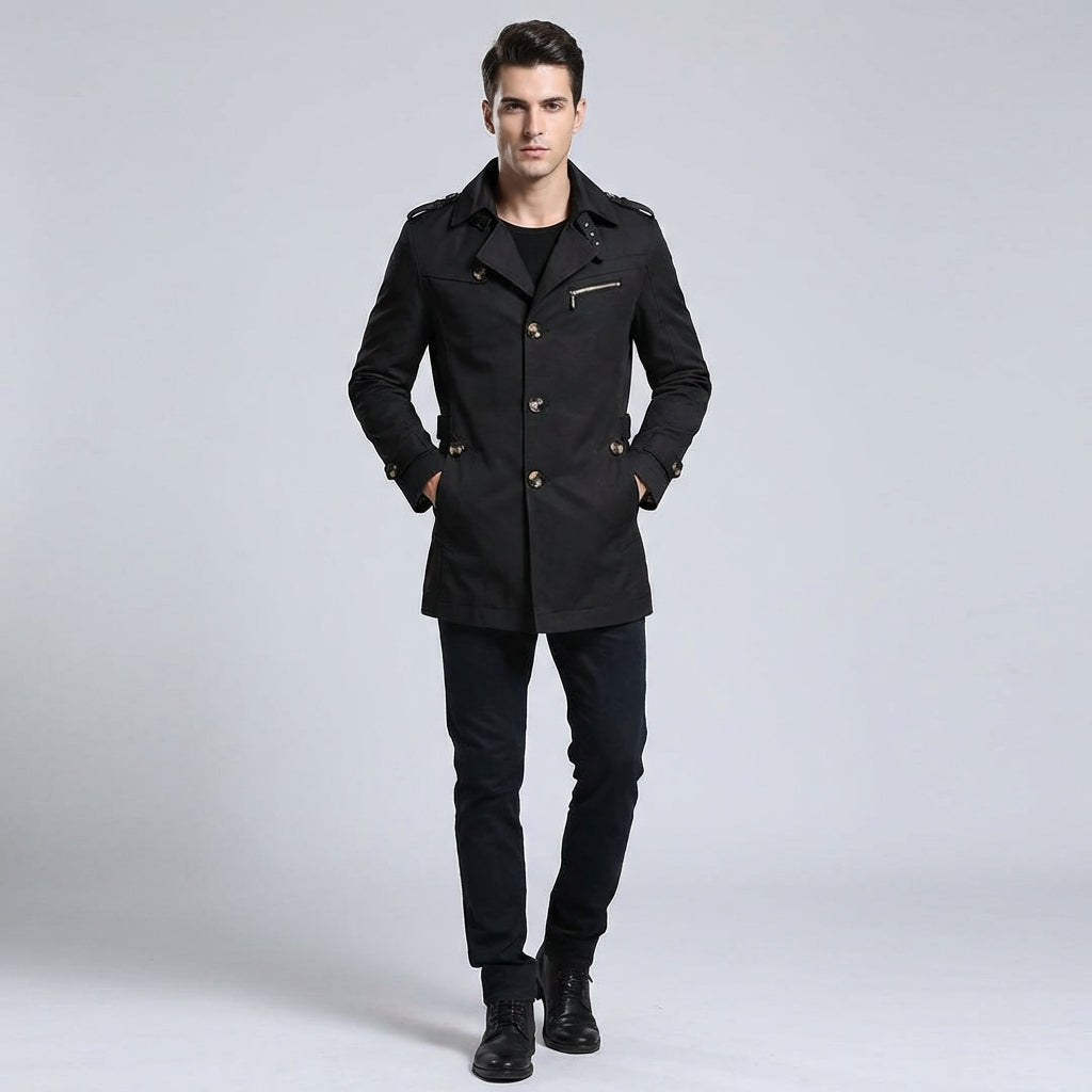 Men's Black Double Breasted Trench Coat