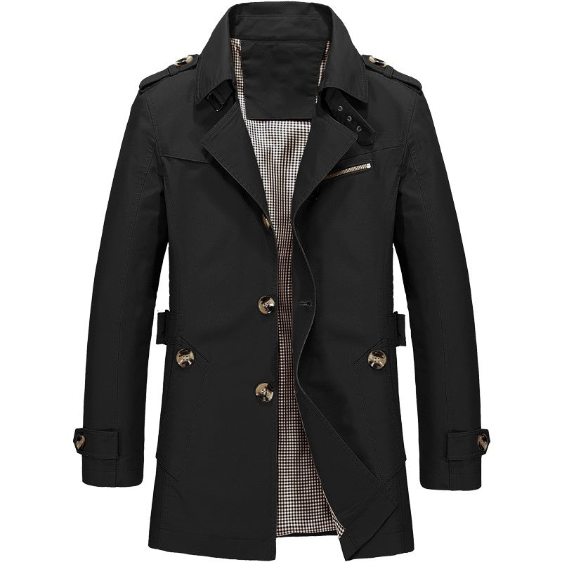 Men's Black Double Breasted Trench Coat