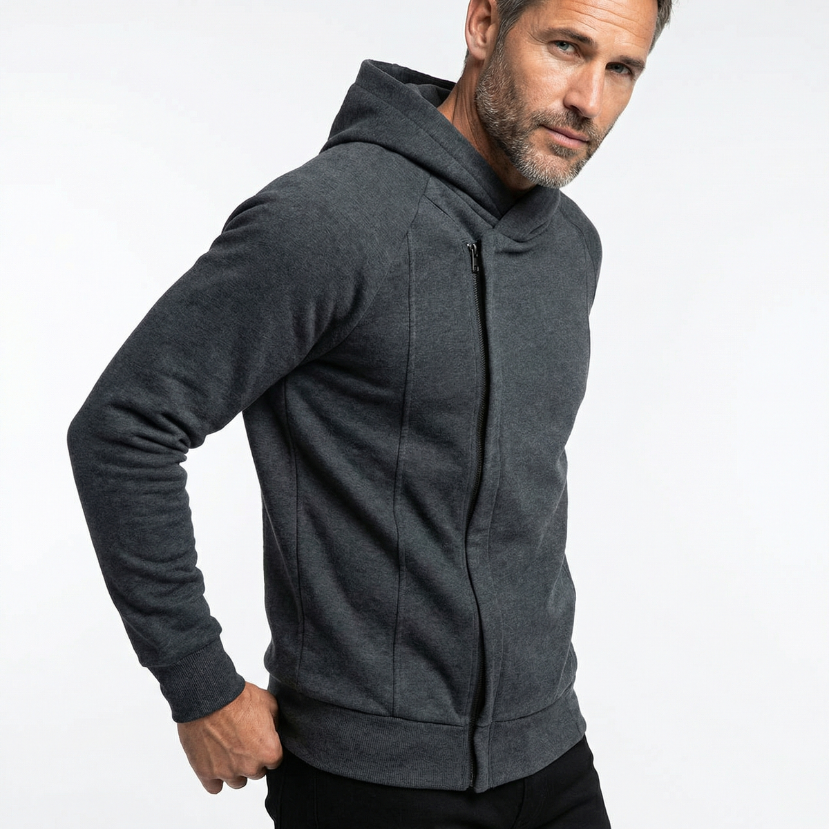 Men's Knitted Zip Up Patch Pocket Hoodie