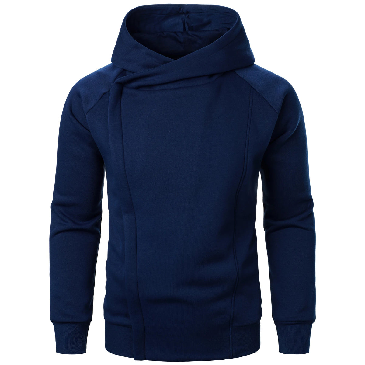 Men's Knitted Zip Up Patch Pocket Hoodie in Navy