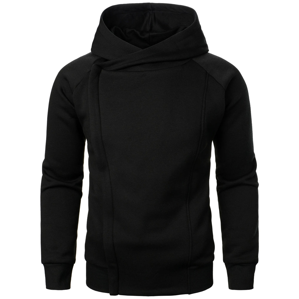 Men's Knitted Zip Up Patch Pocket Hoodie in Black