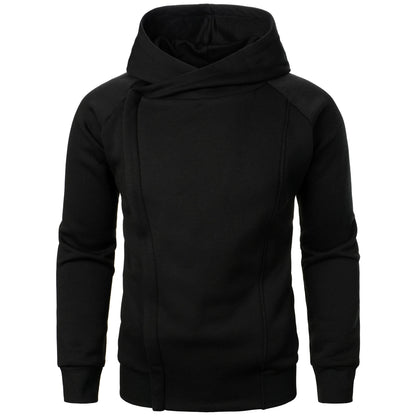 Men's Knitted Zip Up Patch Pocket Hoodie in Black