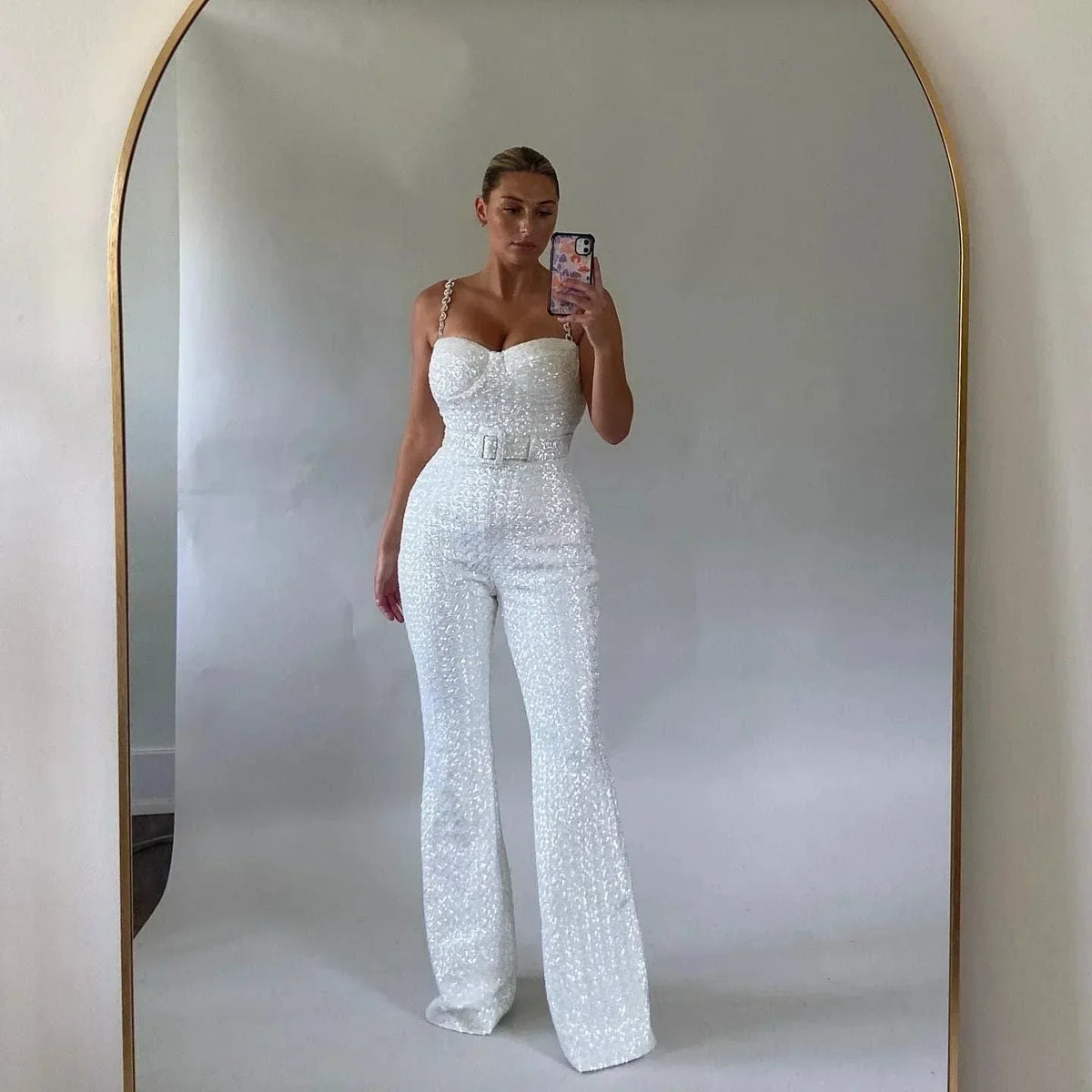 Women's Sequin Jumpsuit in White