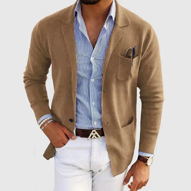 Men's Relaxed Fit Notch Lapel Blazer in Beige