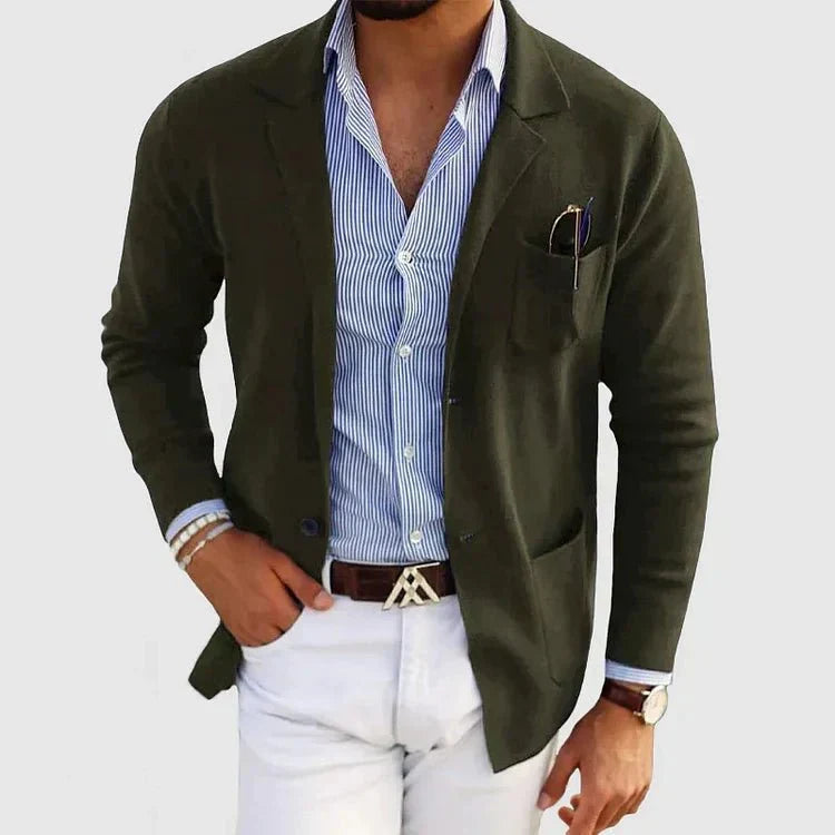 Men's Relaxed Fit Notch Lapel Blazer in Dark Green