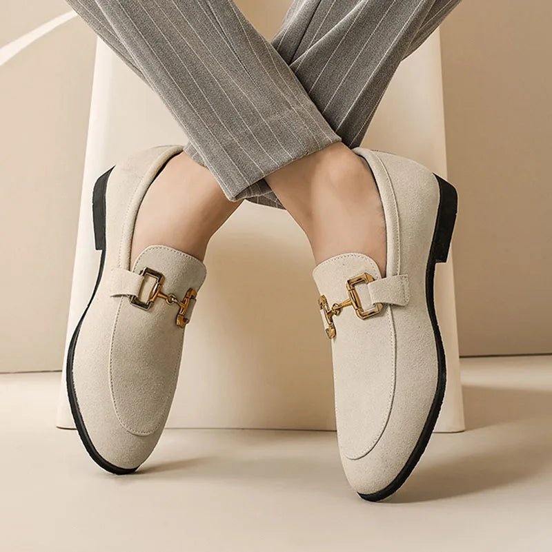 Men's Horsebit Contrast Sole Slip On Loafers in Beige