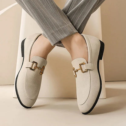 Men's Horsebit Contrast Sole Slip On Loafers in Beige