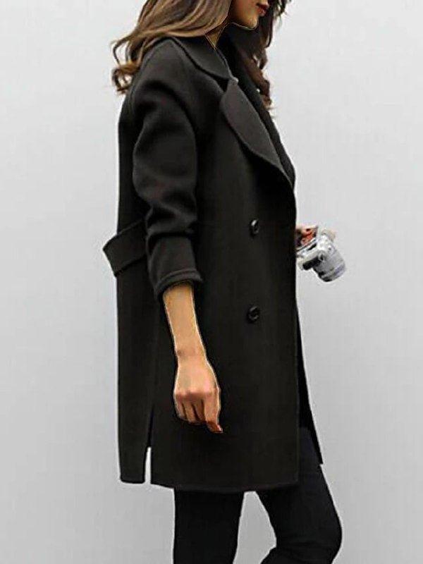 Women's Double Breasted Belted Longline Trench Coat in Black