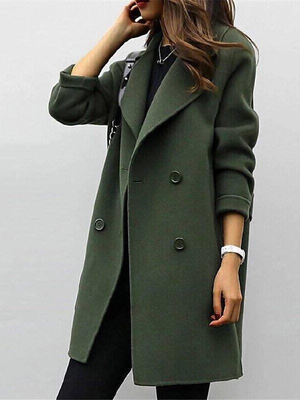 Women's Double Breasted Belted Longline Trench Coat in Olive Green