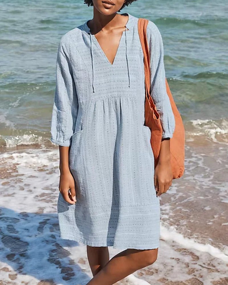 Women's V Neck Boho Midi Dress