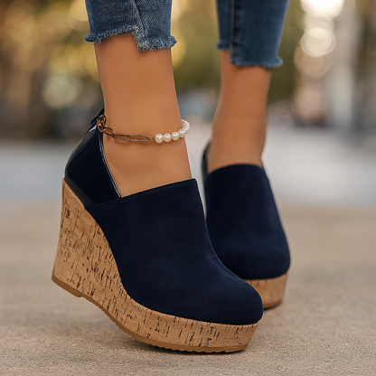 Women's Wedge Heel Slip On Casual Loafers in Navy Blue