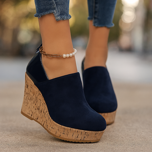 Women's Wedge Heel Slip On Casual Loafers in Navy Blue
