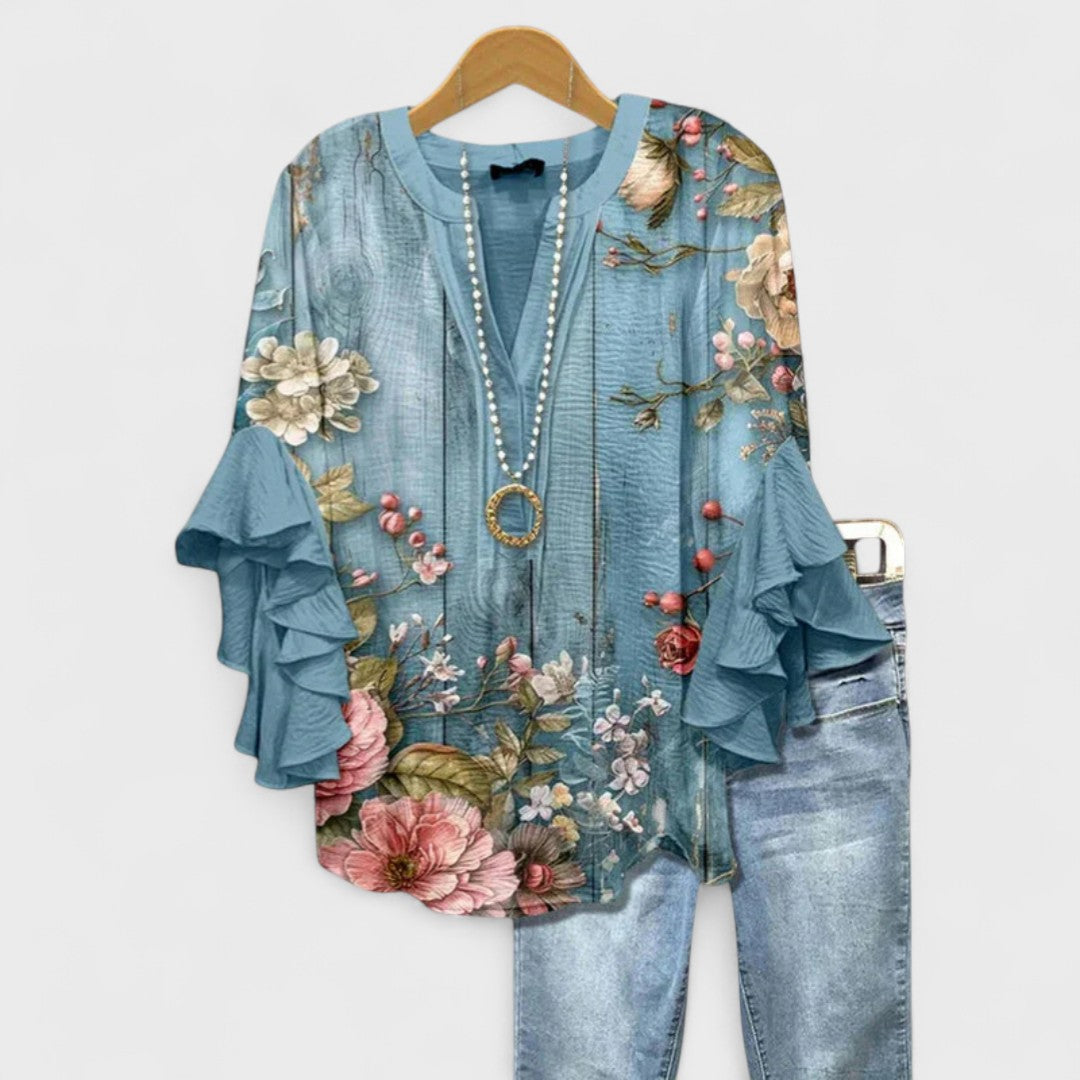 Women's Lightweight Blouse in Blue Floral Print