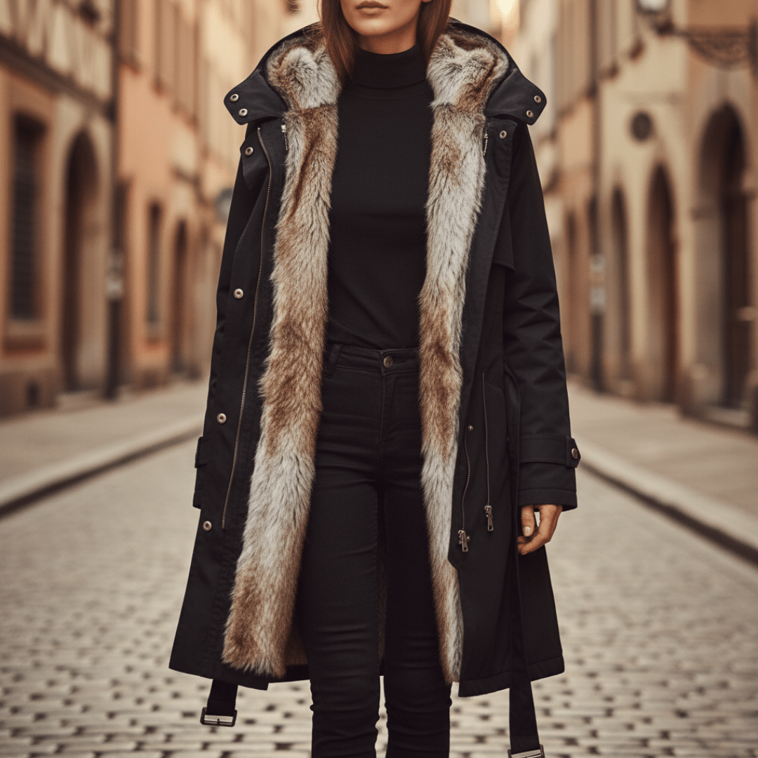 Women's Faux Fur Trim Hooded Longline Winter Coat